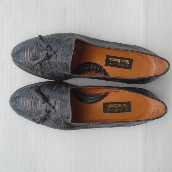 De La Rentis Lizard Leather Tassels Loafers Mens Size 11.5 Slip-On Black - Picture 3 of 8